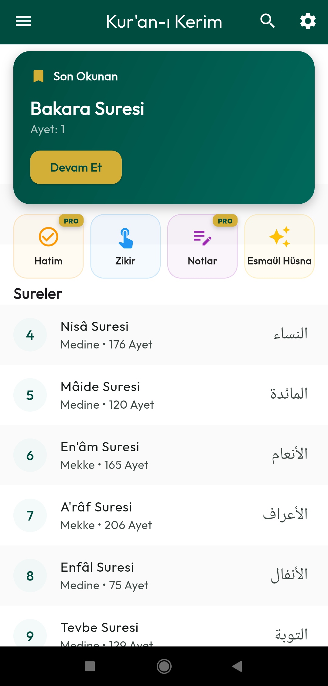 Kuran uygulaması ekran görüntüsü